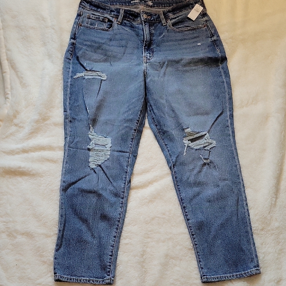 NWT OG high rise straight medium wash Women's Blue Distressed Jeans 14 - Picture 2 of 9